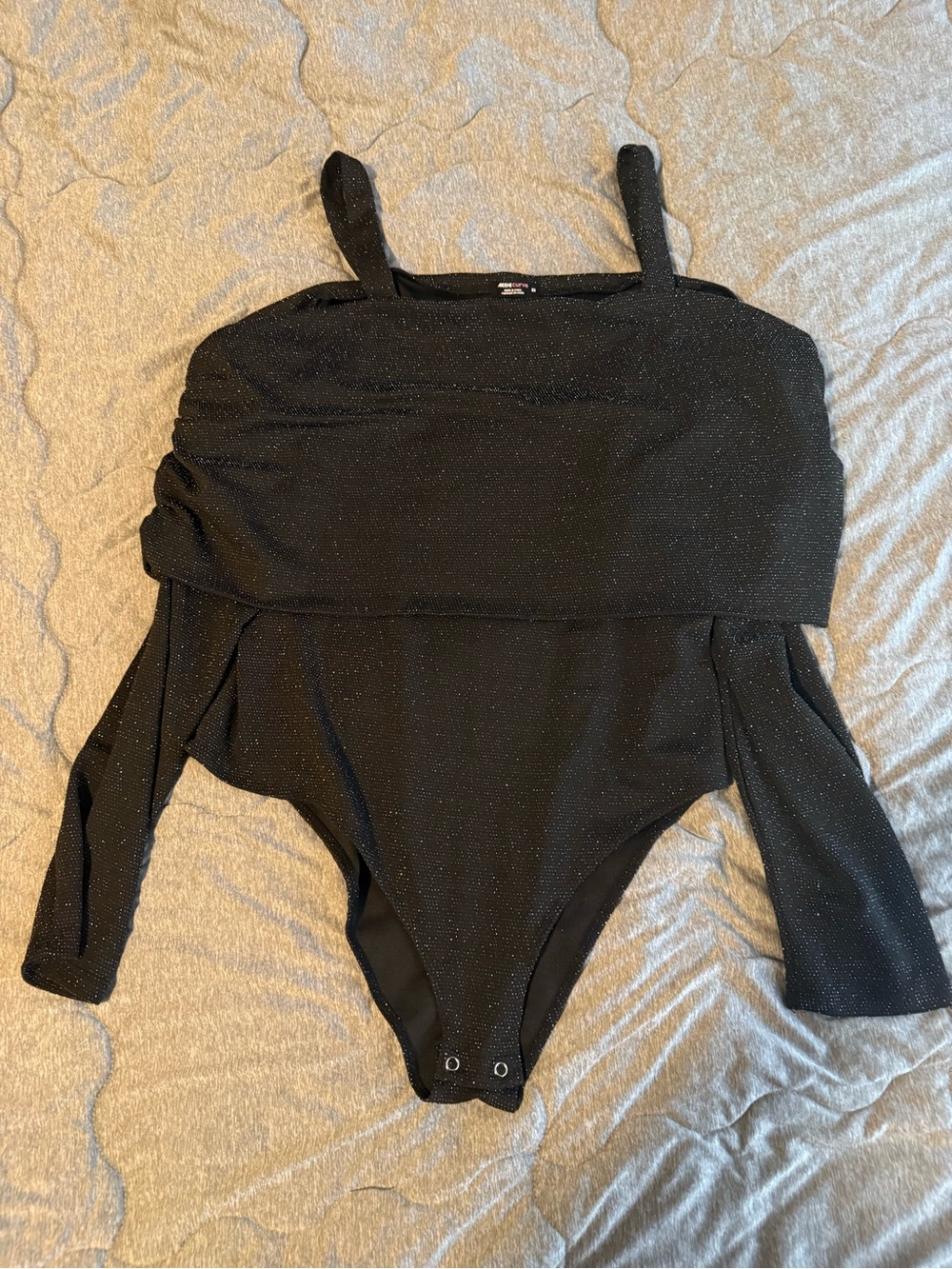 Ardene Black Sparkle Off-Shoulder Bodysuit with Straps